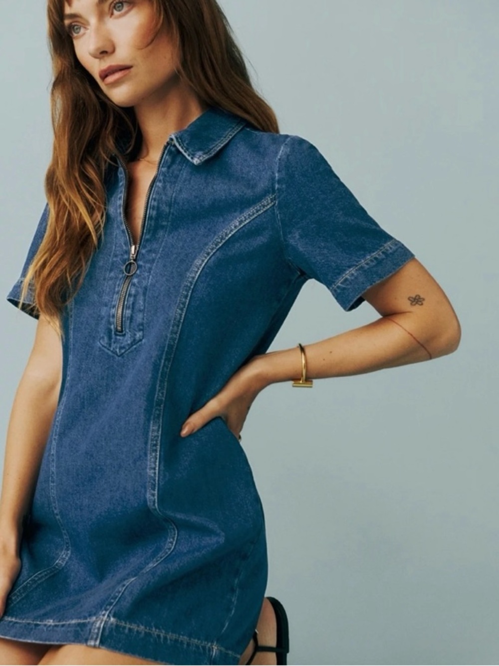 Reformation Jeans Loeb Denim Zip Front Dress